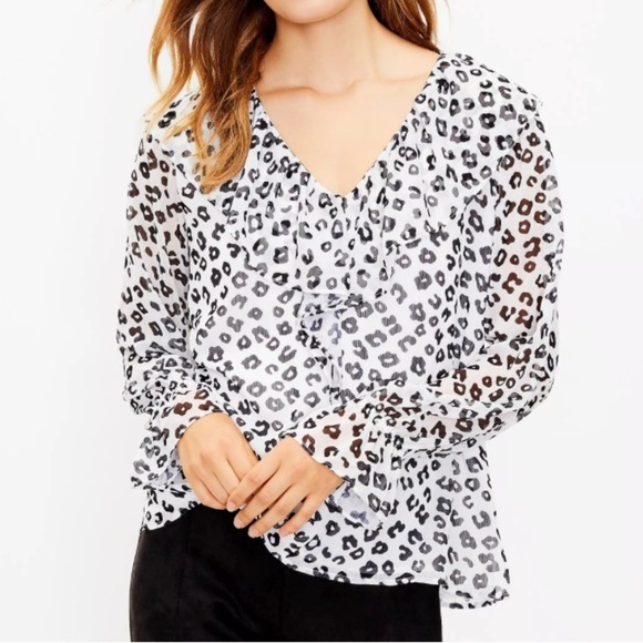 LOFT Tops - Loft Leopard Ruffle Blouse